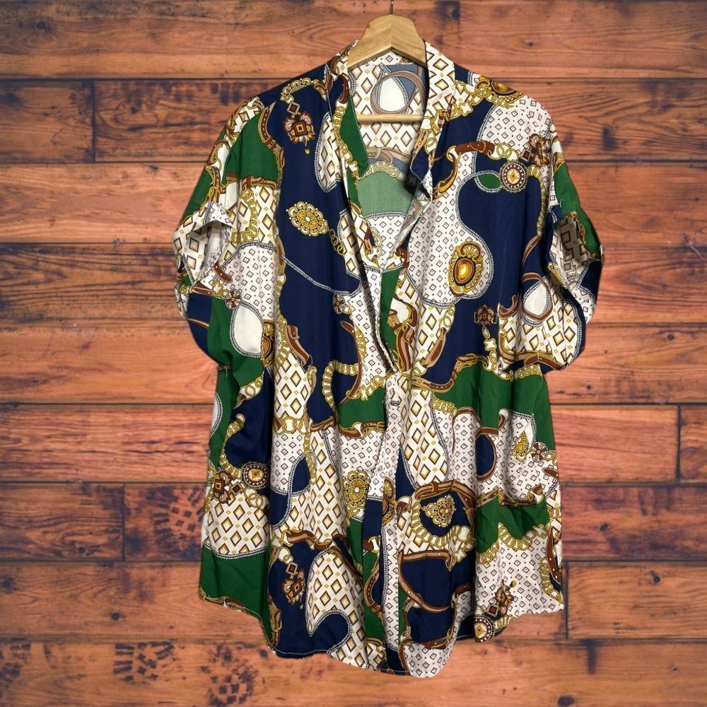 5 for $25🔥Shein Curve Paisley Goldchain Print Batwing Blouse 4XL